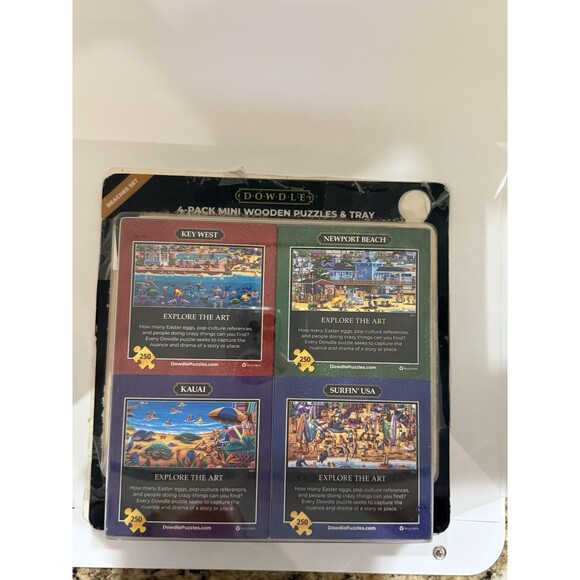 Dowdle Set 4-Pack Beaches of Mini Wooden Puzzles & Tray New And Sealed - Picture 12 of 13